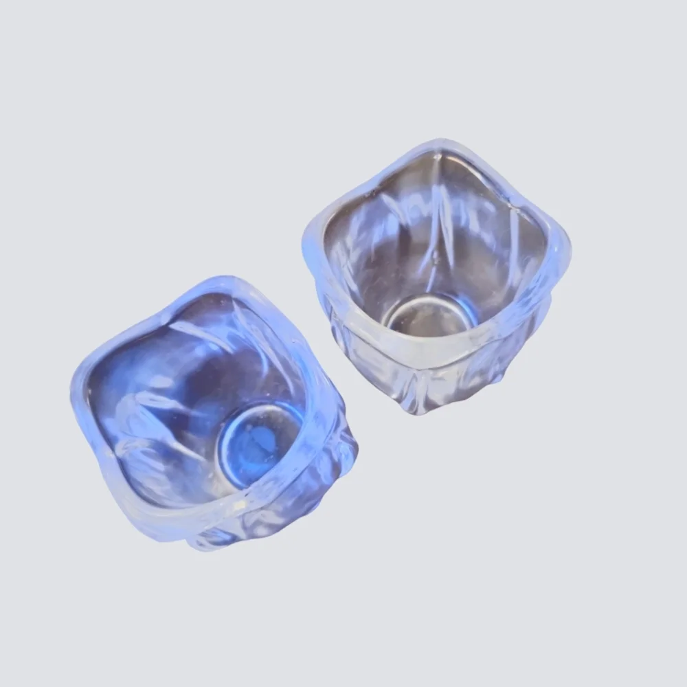 Vintage Tulip Flower Clear Glass Decorative Votive Candle Holders Set of 2